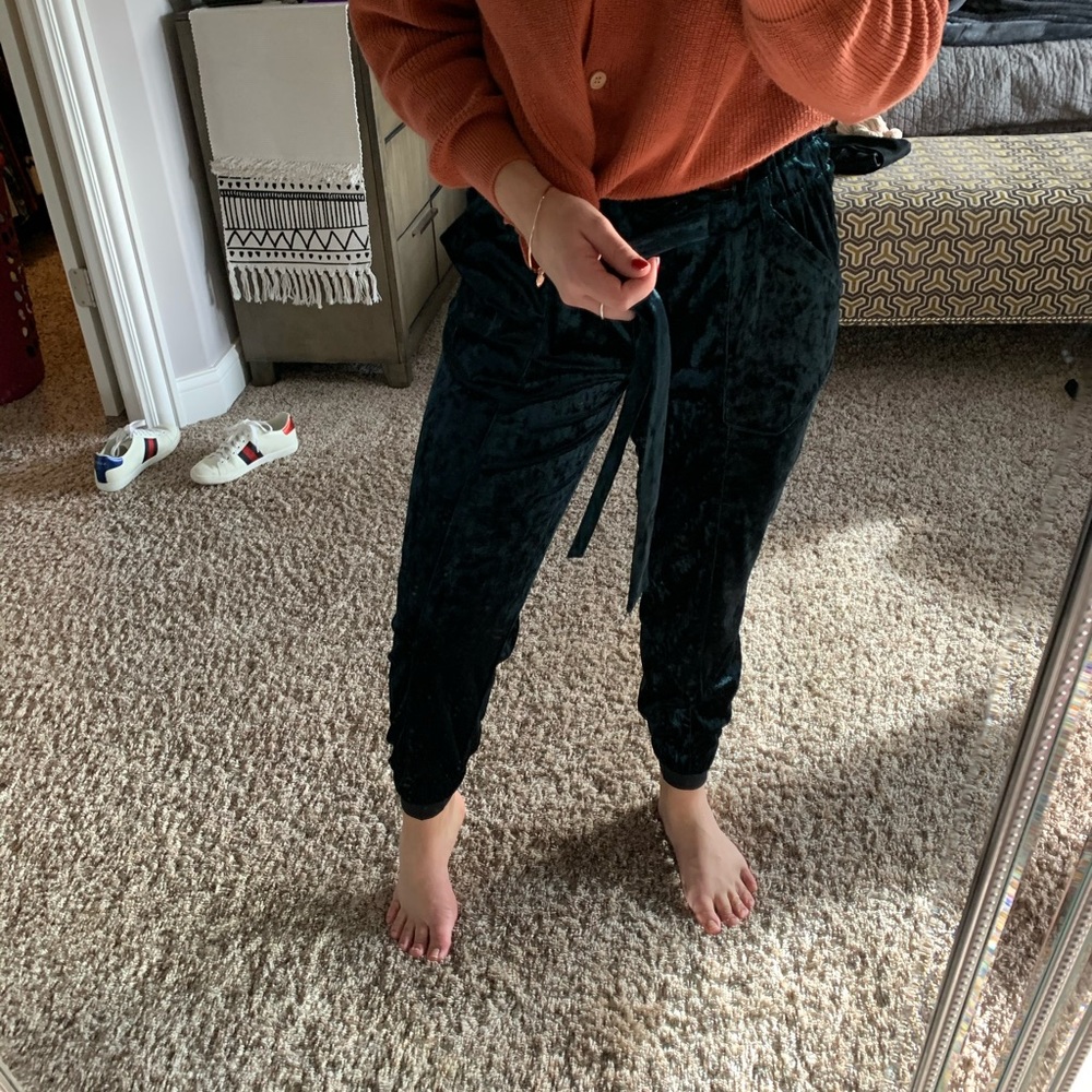 dark green velvet joggers